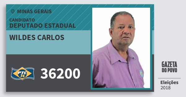 Santinho Wildes Carlos 36200 (PTC) Deputado Estadual | Minas Gerais | Eleições 2018 Santinho Wildes Carlos 36200 (PTC) Deputado Estadual | Minas Gerais | Eleições 2018