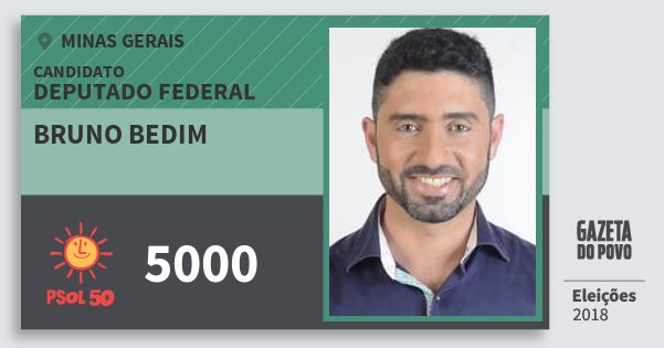 Santinho Bruno Bedim 5000 (PSOL) Deputado Federal | Minas Gerais | Eleições 2018 Santinho Bruno Bedim 5000 (PSOL) Deputado Federal | Minas Gerais | Eleições 2018