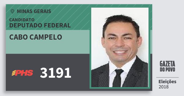 Santinho Cabo Campelo 3191 (PHS) Deputado Federal | Minas Gerais | Eleições 2018 Santinho Cabo Campelo 3191 (PHS) Deputado Federal | Minas Gerais | Eleições 2018