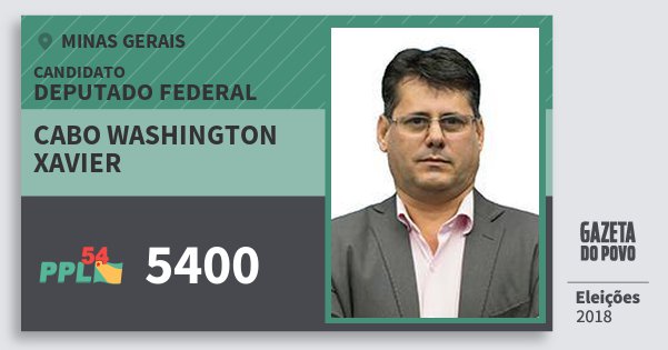 Santinho Cabo Washington Xavier 5400 (PPL) Deputado Federal | Minas Gerais | Eleições 2018 Santinho Cabo Washington Xavier 5400 (PPL) Deputado Federal | Minas Gerais | Eleições 2018
