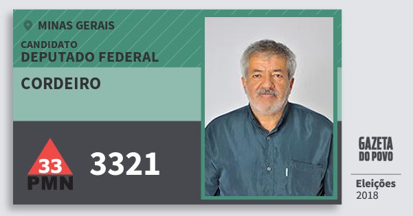 Santinho Cordeiro 3321 (PMN) Deputado Federal | Minas Gerais | Eleições 2018 Santinho Cordeiro 3321 (PMN) Deputado Federal | Minas Gerais | Eleições 2018