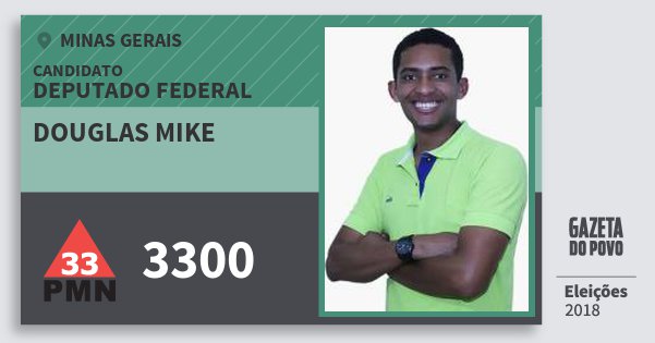 Santinho Douglas Mike 3300 (PMN) Deputado Federal | Minas Gerais | Eleições 2018 Santinho Douglas Mike 3300 (PMN) Deputado Federal | Minas Gerais | Eleições 2018