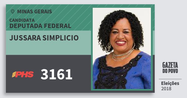 Santinho Jussara Simplicio 3161 (PHS) Deputada Federal | Minas Gerais | Eleições 2018 Santinho Jussara Simplicio 3161 (PHS) Deputada Federal | Minas Gerais | Eleições 2018