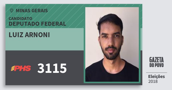 Santinho Luiz Arnoni 3115 (PHS) Deputado Federal | Minas Gerais | Eleições 2018 Santinho Luiz Arnoni 3115 (PHS) Deputado Federal | Minas Gerais | Eleições 2018