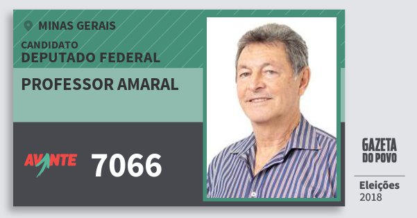 Santinho Professor Amaral 7066 (AVANTE) Deputado Federal | Minas Gerais | Eleições 2018 Santinho Professor Amaral 7066 (AVANTE) Deputado Federal | Minas Gerais | Eleições 2018