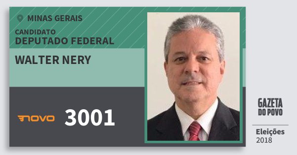 Santinho Walter Nery 3001 (NOVO) Deputado Federal | Minas Gerais | Eleições 2018 Santinho Walter Nery 3001 (NOVO) Deputado Federal | Minas Gerais | Eleições 2018