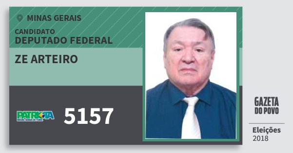 Santinho Ze Arteiro 5157 (PATRI) Deputado Federal | Minas Gerais | Eleições 2018 Santinho Ze Arteiro 5157 (PATRI) Deputado Federal | Minas Gerais | Eleições 2018