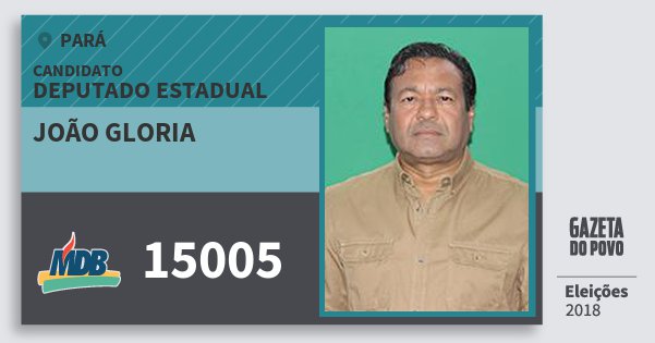 Santinho João Gloria 15005 (MDB) Deputado Estadual | Pará | Eleições 2018 Santinho João Gloria 15005 (MDB) Deputado Estadual | Pará | Eleições 2018