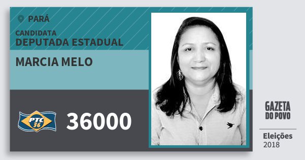 Santinho Marcia Melo 36000 (PTC) Deputada Estadual | Pará | Eleições 2018 Santinho Marcia Melo 36000 (PTC) Deputada Estadual | Pará | Eleições 2018