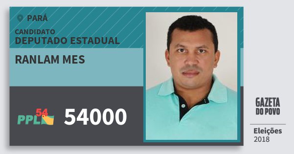Santinho Ranlam Mes 54000 (PPL) Deputado Estadual | Pará | Eleições 2018 Santinho Ranlam Mes 54000 (PPL) Deputado Estadual | Pará | Eleições 2018