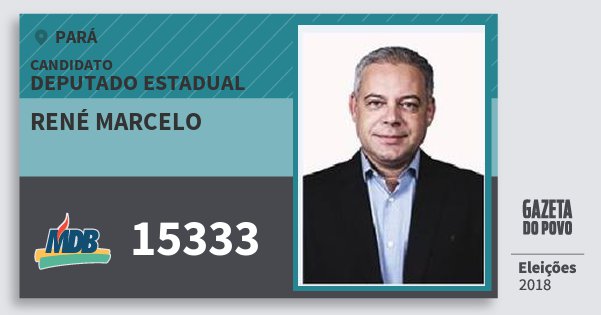 Santinho René Marcelo 15333 (MDB) Deputado Estadual | Pará | Eleições 2018 Santinho René Marcelo 15333 (MDB) Deputado Estadual | Pará | Eleições 2018