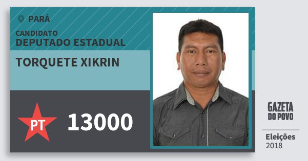 Santinho Torquete Xikrin 13000 (PT) Deputado Estadual | Pará | Eleições 2018 Santinho Torquete Xikrin 13000 (PT) Deputado Estadual | Pará | Eleições 2018