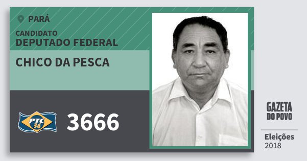 Santinho Chico da Pesca 3666 (PTC) Deputado Federal | Pará | Eleições 2018 Santinho Chico da Pesca 3666 (PTC) Deputado Federal | Pará | Eleições 2018