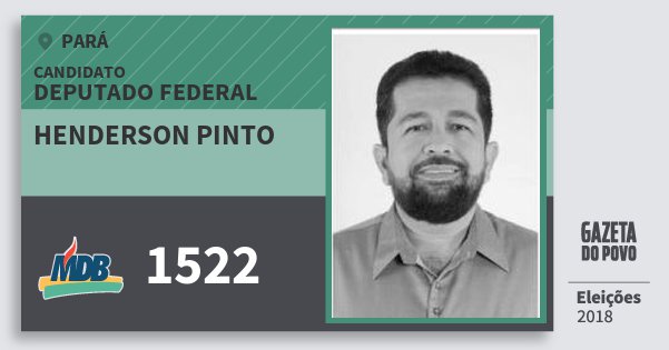 Santinho Henderson Pinto 1522 (MDB) Deputado Federal | Pará | Eleições 2018 Santinho Henderson Pinto 1522 (MDB) Deputado Federal | Pará | Eleições 2018