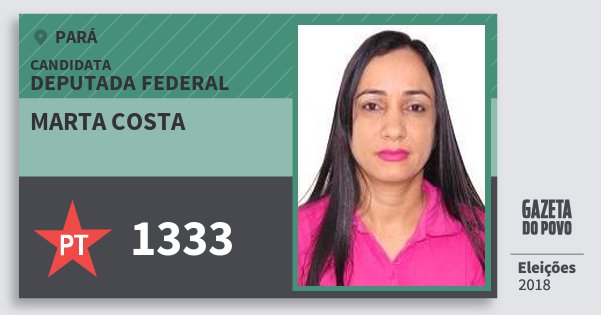 Santinho Marta Costa 1333 (PT) Deputada Federal | Pará | Eleições 2018 Santinho Marta Costa 1333 (PT) Deputada Federal | Pará | Eleições 2018