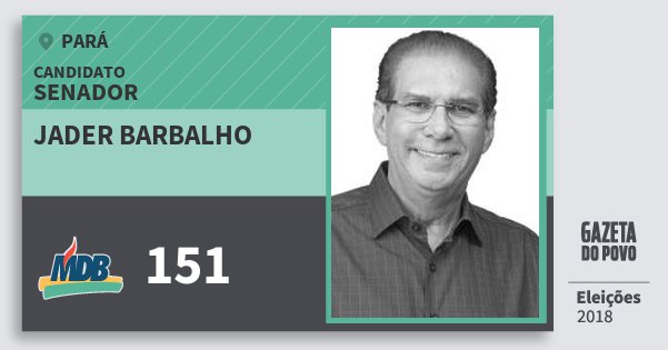 Santinho Jader Barbalho 151 (MDB) Senador | Pará | Eleições 2018 Santinho Jader Barbalho 151 (MDB) Senador | Pará | Eleições 2018