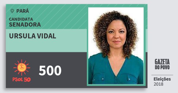 Santinho Ursula Vidal 500 (PSOL) Senadora | Pará | Eleições 2018 Santinho Ursula Vidal 500 (PSOL) Senadora | Pará | Eleições 2018