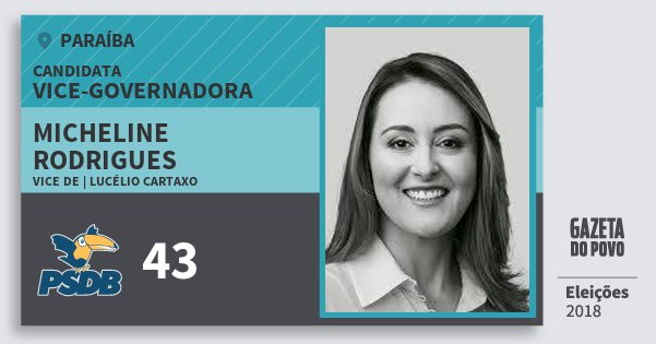 Santinho Micheline Rodrigues 43 (PSDB) Vice-Governadora | Paraíba | Eleições 2018 Santinho Micheline Rodrigues 43 (PSDB) Vice-Governadora | Paraíba | Eleições 2018