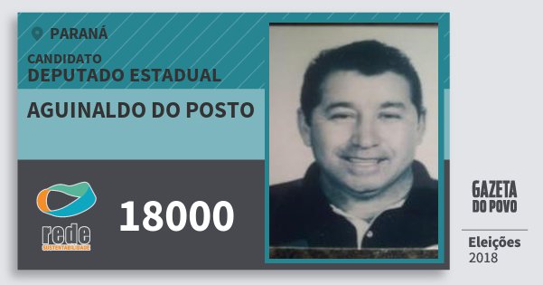 Santinho Aguinaldo do Posto 18000 (REDE) Deputado Estadual | Paraná | Eleições 2018 Santinho Aguinaldo do Posto 18000 (REDE) Deputado Estadual | Paraná | Eleições 2018