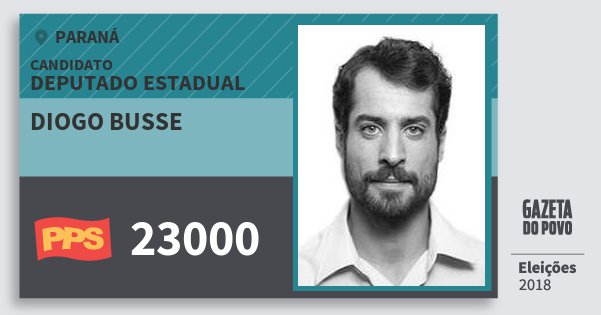 Santinho Diogo Busse 23000 (PPS) Deputado Estadual | Paraná | Eleições 2018 Santinho Diogo Busse 23000 (PPS) Deputado Estadual | Paraná | Eleições 2018