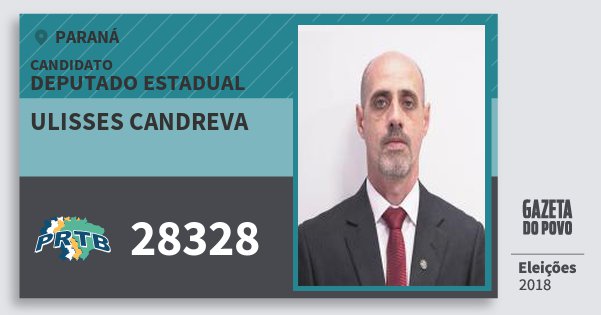 Santinho Ulisses Candreva 28328 (PRTB) Deputado Estadual | Paraná | Eleições 2018 Santinho Ulisses Candreva 28328 (PRTB) Deputado Estadual | Paraná | Eleições 2018