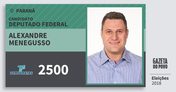 Santinho Alexandre Menegusso 2500 (DEM) Deputado Federal | Paraná | Eleições 2018 Santinho Alexandre Menegusso 2500 (DEM) Deputado Federal | Paraná | Eleições 2018
