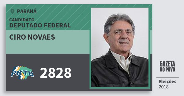 Santinho Ciro Novaes 2828 (PRTB) Deputado Federal | Paraná | Eleições 2018 Santinho Ciro Novaes 2828 (PRTB) Deputado Federal | Paraná | Eleições 2018