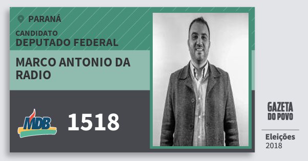 Santinho Marco Antonio da Radio 1518 (MDB) Deputado Federal | Paraná | Eleições 2018 Santinho Marco Antonio da Radio 1518 (MDB) Deputado Federal | Paraná | Eleições 2018