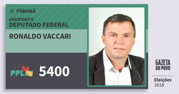 Santinho Ronaldo Vaccari 5400 (PPL) Deputado Federal | Paraná | Eleições 2018 Santinho Ronaldo Vaccari 5400 (PPL) Deputado Federal | Paraná | Eleições 2018
