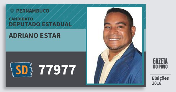 Santinho Adriano Estar 77977 (SOLIDARIEDADE) Deputado Estadual | Pernambuco | Eleições 2018 Santinho Adriano Estar 77977 (SOLIDARIEDADE) Deputado Estadual | Pernambuco | Eleições 2018
