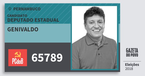 Santinho Genivaldo 65789 (PC do B) Deputado Estadual | Pernambuco | Eleições 2018 Santinho Genivaldo 65789 (PC do B) Deputado Estadual | Pernambuco | Eleições 2018