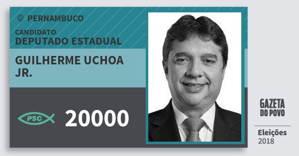 Santinho Guilherme Uchoa Jr. 20000 (PSC) Deputado Estadual | Pernambuco | Eleições 2018 Santinho Guilherme Uchoa Jr. 20000 (PSC) Deputado Estadual | Pernambuco | Eleições 2018