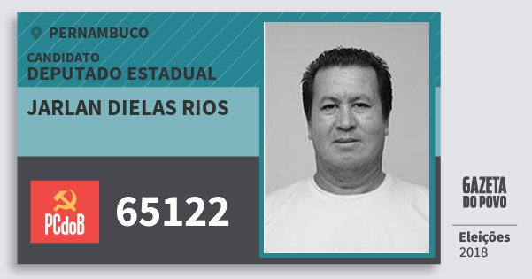 Santinho Jarlan Dielas Rios 65122 (PC do B) Deputado Estadual | Pernambuco | Eleições 2018 Santinho Jarlan Dielas Rios 65122 (PC do B) Deputado Estadual | Pernambuco | Eleições 2018