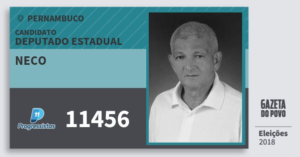 Santinho Neco 11456 (PP) Deputado Estadual | Pernambuco | Eleições 2018 Santinho Neco 11456 (PP) Deputado Estadual | Pernambuco | Eleições 2018