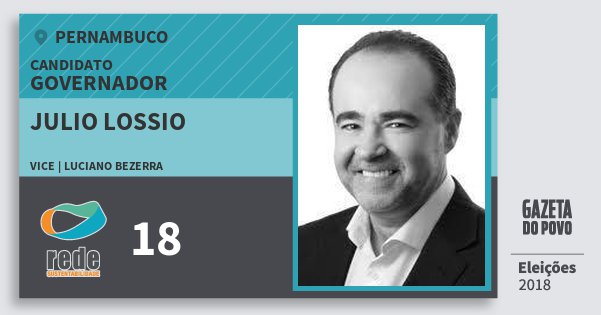 Santinho Julio Lossio 18 (REDE) Governador | Pernambuco | Eleições 2018 Santinho Julio Lossio 18 (REDE) Governador | Pernambuco | Eleições 2018