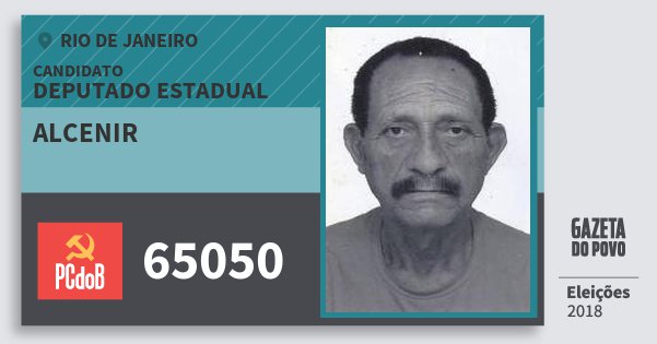 Santinho Alcenir 65050 (PC do B) Deputado Estadual | Rio de Janeiro | Eleições 2018 Santinho Alcenir 65050 (PC do B) Deputado Estadual | Rio de Janeiro | Eleições 2018