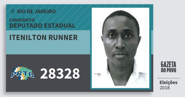 Santinho Itenilton Runner 28328 (PRTB) Deputado Estadual | Rio de Janeiro | Eleições 2018 Santinho Itenilton Runner 28328 (PRTB) Deputado Estadual | Rio de Janeiro | Eleições 2018