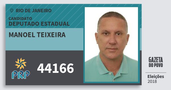 Santinho Manoel Teixeira 44166 (PRP) Deputado Estadual | Rio de Janeiro | Eleições 2018 Santinho Manoel Teixeira 44166 (PRP) Deputado Estadual | Rio de Janeiro | Eleições 2018