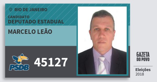 Santinho Marcelo Leão 45127 (PSDB) Deputado Estadual | Rio de Janeiro | Eleições 2018 Santinho Marcelo Leão 45127 (PSDB) Deputado Estadual | Rio de Janeiro | Eleições 2018