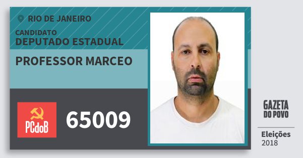 Santinho Professor Marceo 65009 (PC do B) Deputado Estadual | Rio de Janeiro | Eleições 2018 Santinho Professor Marceo 65009 (PC do B) Deputado Estadual | Rio de Janeiro | Eleições 2018