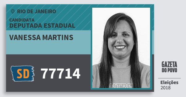 Santinho Vanessa Martins 77714 (SOLIDARIEDADE) Deputada Estadual | Rio de Janeiro | Eleições 2018 Santinho Vanessa Martins 77714 (SOLIDARIEDADE) Deputada Estadual | Rio de Janeiro | Eleições 2018