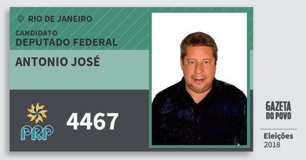 Santinho Antonio José 4467 (PRP) Deputado Federal | Rio de Janeiro | Eleições 2018 Santinho Antonio José 4467 (PRP) Deputado Federal | Rio de Janeiro | Eleições 2018