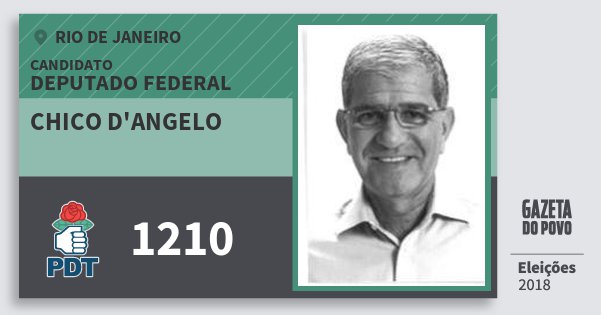 Santinho Chico d'Angelo 1210 (PDT) Deputado Federal | Rio de Janeiro | Eleições 2018 Santinho Chico d'Angelo 1210 (PDT) Deputado Federal | Rio de Janeiro | Eleições 2018