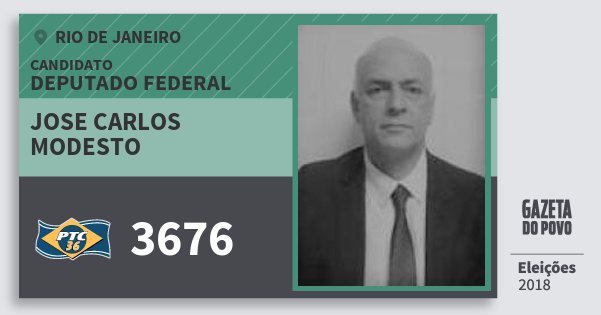 Santinho Jose Carlos Modesto 3676 (PTC) Deputado Federal | Rio de Janeiro | Eleições 2018 Santinho Jose Carlos Modesto 3676 (PTC) Deputado Federal | Rio de Janeiro | Eleições 2018