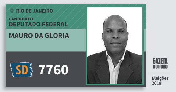 Santinho Mauro da Gloria 7760 (SOLIDARIEDADE) Deputado Federal | Rio de Janeiro | Eleições 2018 Santinho Mauro da Gloria 7760 (SOLIDARIEDADE) Deputado Federal | Rio de Janeiro | Eleições 2018