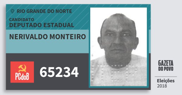 Santinho Nerivaldo Monteiro 65234 (PC do B) Deputado Estadual | Rio Grande do Norte | Eleições 2018 Santinho Nerivaldo Monteiro 65234 (PC do B) Deputado Estadual | Rio Grande do Norte | Eleições 2018
