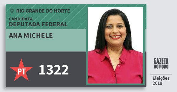 Santinho Ana Michele 1322 (PT) Deputada Federal | Rio Grande do Norte | Eleições 2018 Santinho Ana Michele 1322 (PT) Deputada Federal | Rio Grande do Norte | Eleições 2018