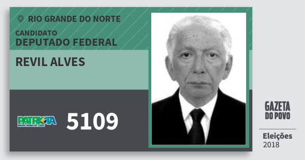 Santinho Revil Alves 5109 (PATRI) Deputado Federal | Rio Grande do Norte | Eleições 2018 Santinho Revil Alves 5109 (PATRI) Deputado Federal | Rio Grande do Norte | Eleições 2018