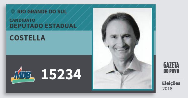 Santinho Costella 15234 (MDB) Deputado Estadual | Rio Grande do Sul | Eleições 2018 Santinho Costella 15234 (MDB) Deputado Estadual | Rio Grande do Sul | Eleições 2018