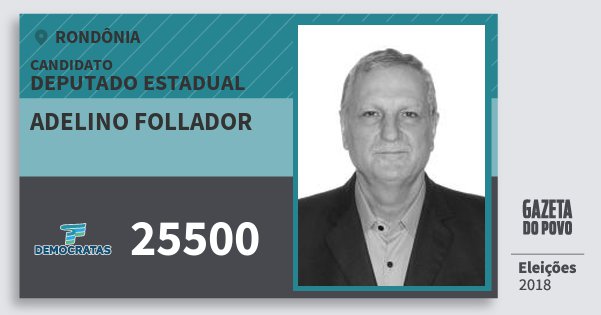 Santinho Adelino Follador 25500 (DEM) Deputado Estadual | Rondônia | Eleições 2018 Santinho Adelino Follador 25500 (DEM) Deputado Estadual | Rondônia | Eleições 2018